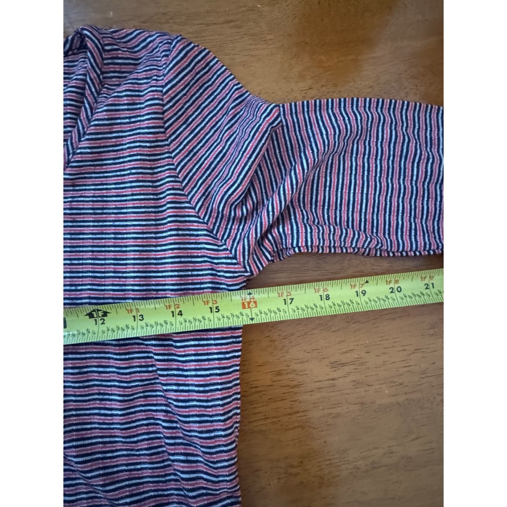 Cotton On Women's Striped Ribbed V-Neck Long Sleeve Crop Top Red Blue White Sz L - Picture 6 of 8